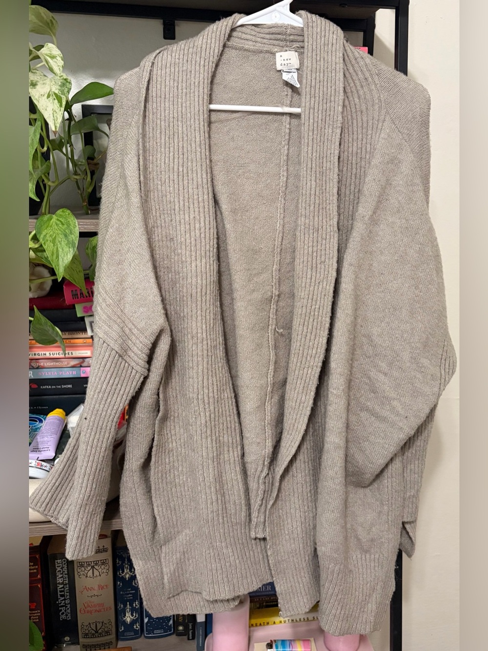 a new day Taupe Open-Front Ribbed Shawl Collar Cardigan